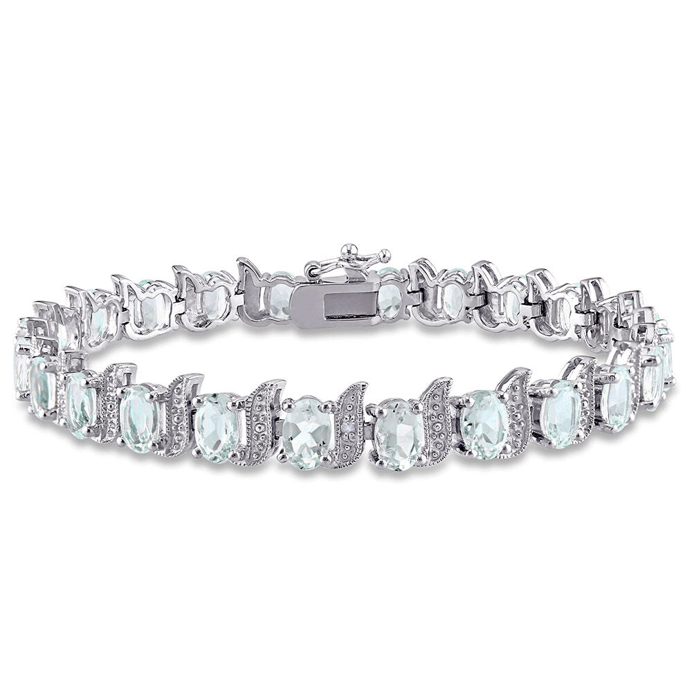 ADBOGAQ2560 Aquamarine & Diamond Halo Tennis Bracelet | Aspire Diamonds